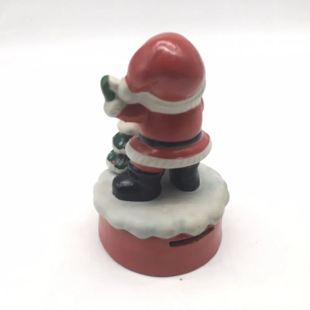 MCM Christmas Santa Claus W/guitar Ceramic Figurine Music Box  4 Repair Japan 6